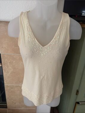 INC International Concepts Ivory beaded Sequin V-Neck Camisole Top